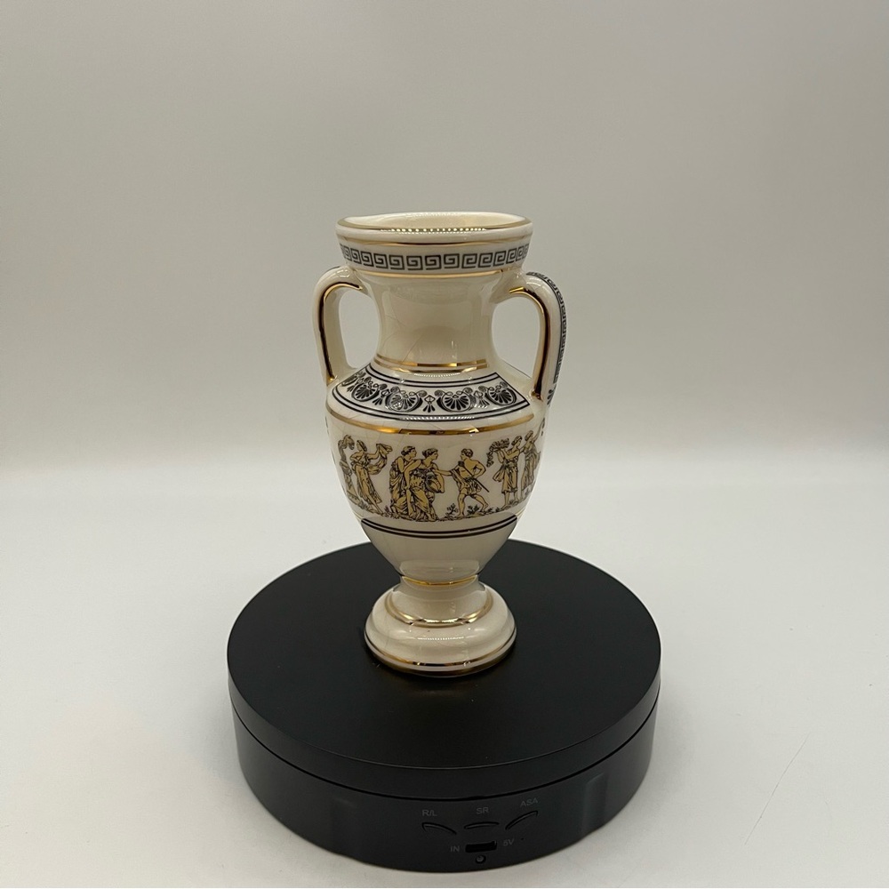 Vintage Greek Porcelain Amphora Vase Hand Made in Greece 24K Gold Mythology